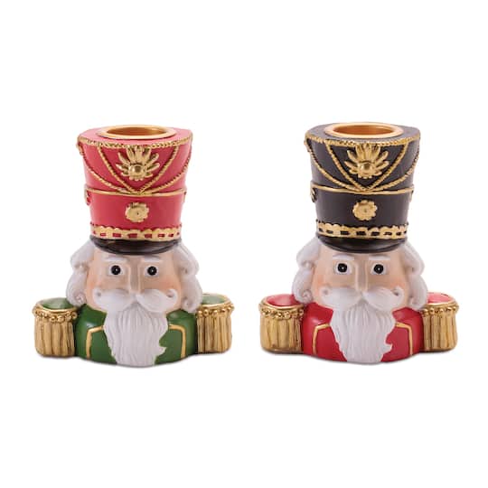 Melrose 3.25" Nutcracker Head with Taper Candle Holders, 2ct.